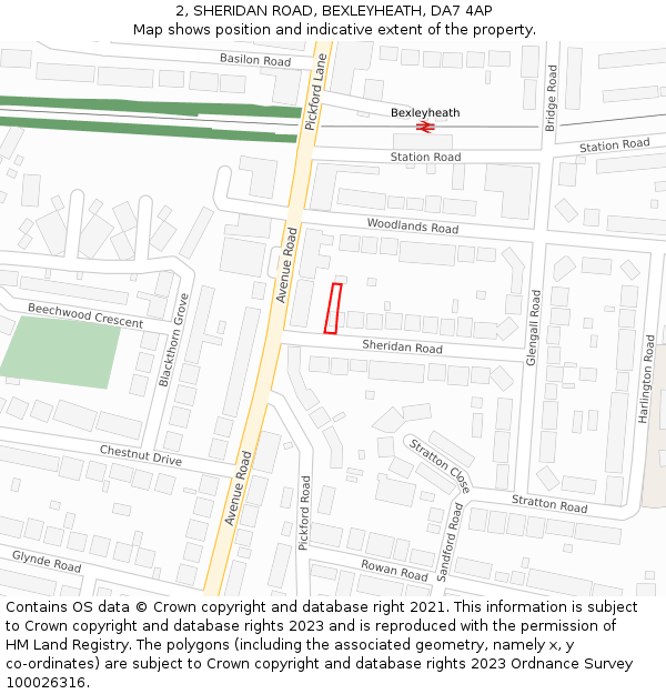 2, SHERIDAN ROAD, BEXLEYHEATH, DA7 4AP: Location map and indicative extent of plot