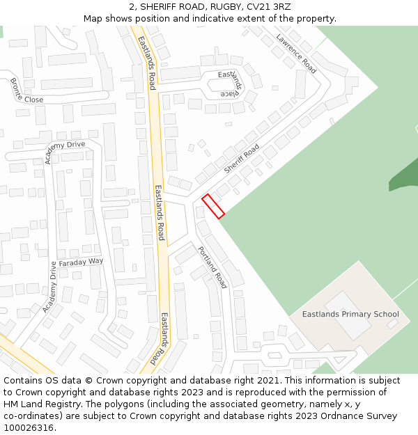 2, SHERIFF ROAD, RUGBY, CV21 3RZ: Location map and indicative extent of plot