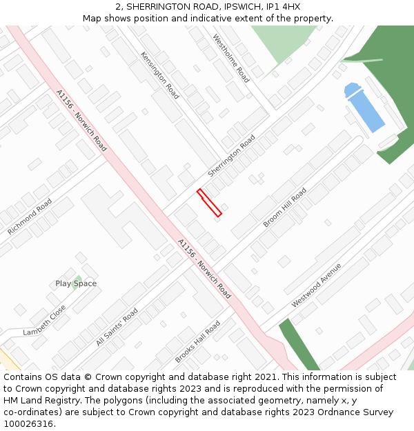 2, SHERRINGTON ROAD, IPSWICH, IP1 4HX: Location map and indicative extent of plot