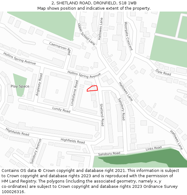 2, SHETLAND ROAD, DRONFIELD, S18 1WB: Location map and indicative extent of plot