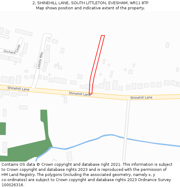 2, SHINEHILL LANE, SOUTH LITTLETON, EVESHAM, WR11 8TP: Location map and indicative extent of plot