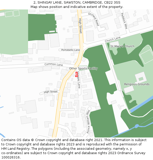 2, SHINGAY LANE, SAWSTON, CAMBRIDGE, CB22 3SS: Location map and indicative extent of plot