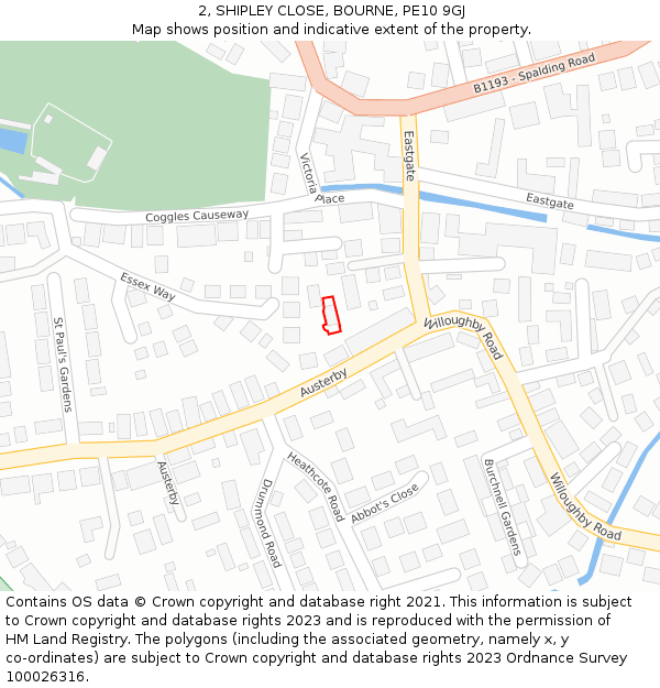 2, SHIPLEY CLOSE, BOURNE, PE10 9GJ: Location map and indicative extent of plot