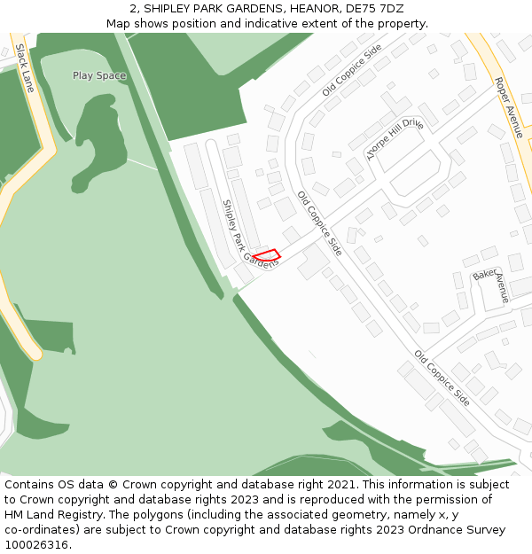 2, SHIPLEY PARK GARDENS, HEANOR, DE75 7DZ: Location map and indicative extent of plot