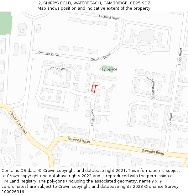 2, SHIPP'S FIELD, WATERBEACH, CAMBRIDGE, CB25 9DZ: Location map and indicative extent of plot