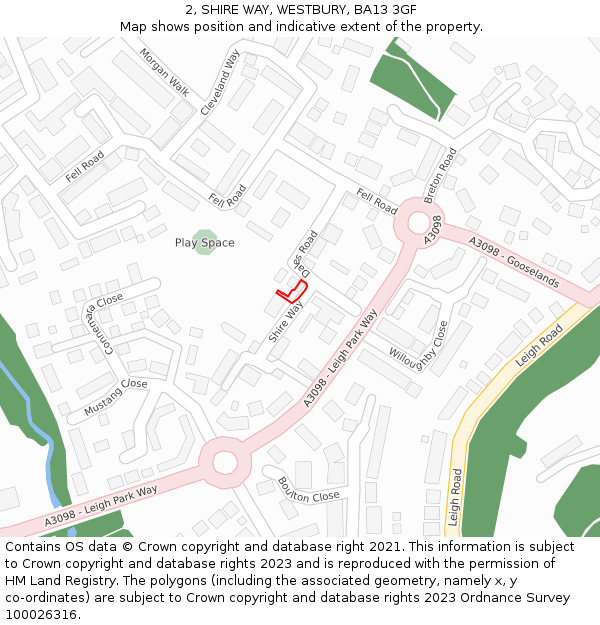 2, SHIRE WAY, WESTBURY, BA13 3GF: Location map and indicative extent of plot