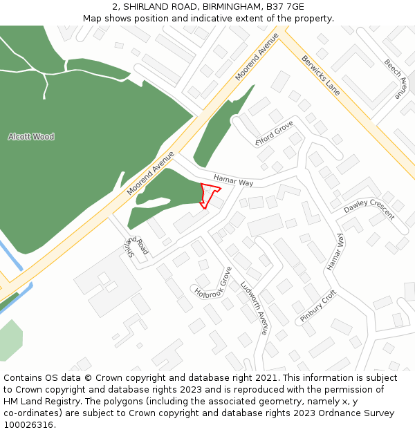 2, SHIRLAND ROAD, BIRMINGHAM, B37 7GE: Location map and indicative extent of plot