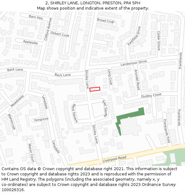 2, SHIRLEY LANE, LONGTON, PRESTON, PR4 5PH: Location map and indicative extent of plot