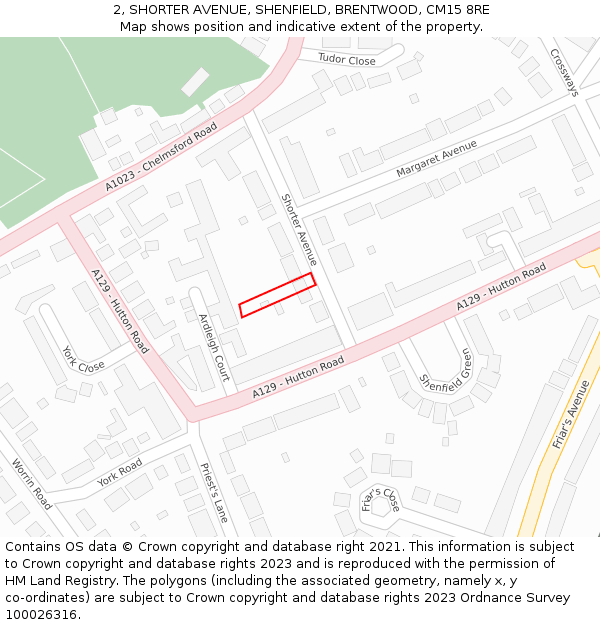 2, SHORTER AVENUE, SHENFIELD, BRENTWOOD, CM15 8RE: Location map and indicative extent of plot