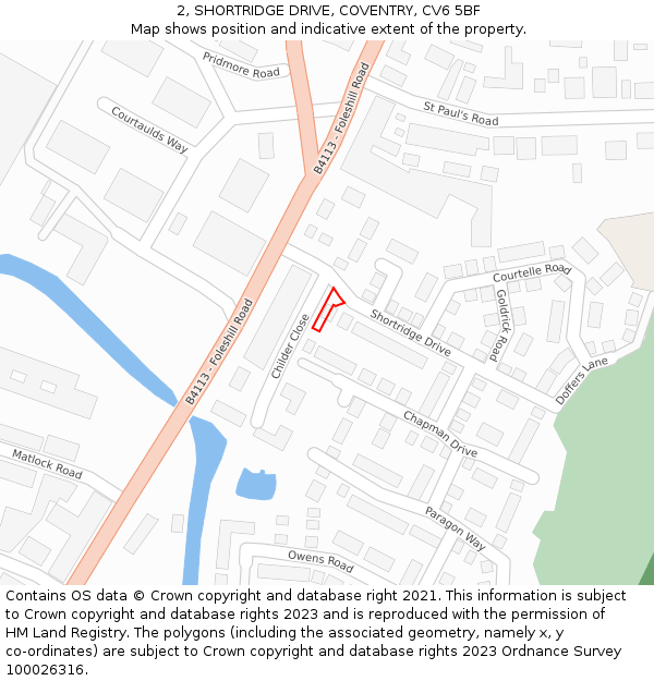 2, SHORTRIDGE DRIVE, COVENTRY, CV6 5BF: Location map and indicative extent of plot