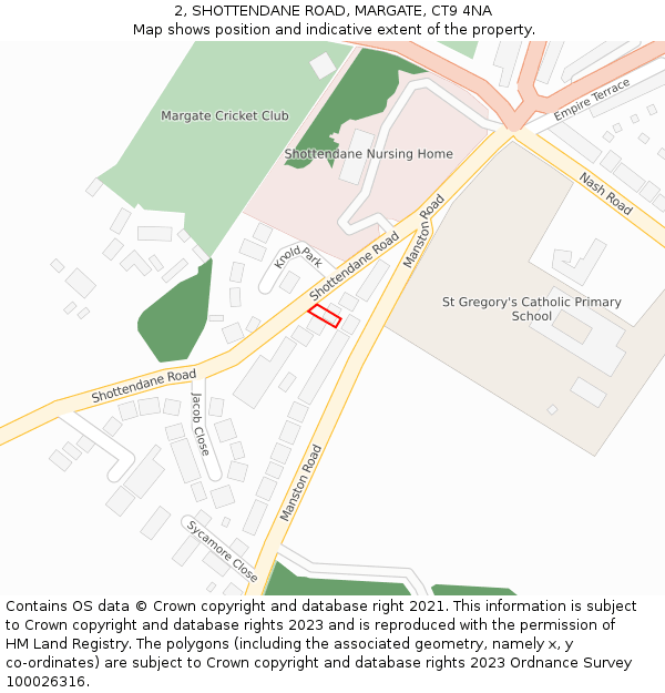 2, SHOTTENDANE ROAD, MARGATE, CT9 4NA: Location map and indicative extent of plot