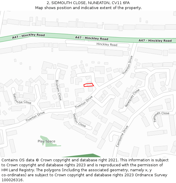 2, SIDMOUTH CLOSE, NUNEATON, CV11 6FA: Location map and indicative extent of plot