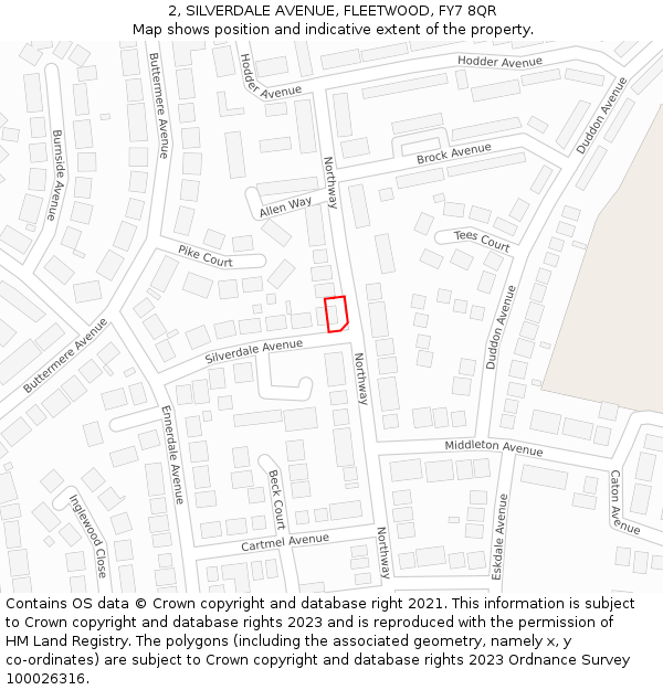 2, SILVERDALE AVENUE, FLEETWOOD, FY7 8QR: Location map and indicative extent of plot