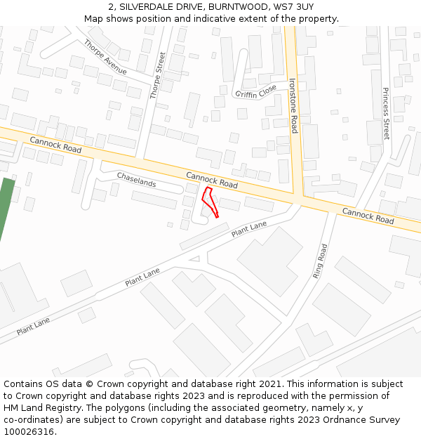 2, SILVERDALE DRIVE, BURNTWOOD, WS7 3UY: Location map and indicative extent of plot