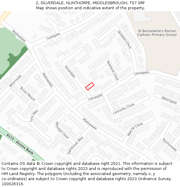 2, SILVERDALE, NUNTHORPE, MIDDLESBROUGH, TS7 0RF: Location map and indicative extent of plot