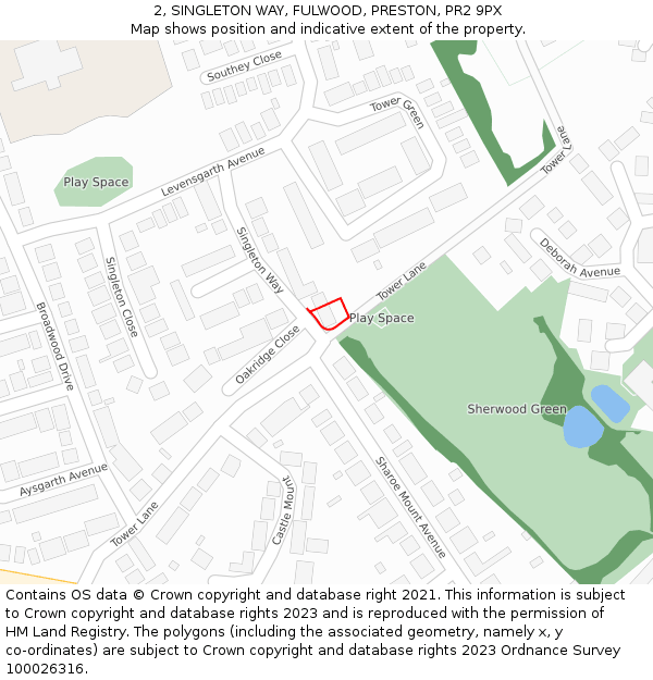 2, SINGLETON WAY, FULWOOD, PRESTON, PR2 9PX: Location map and indicative extent of plot