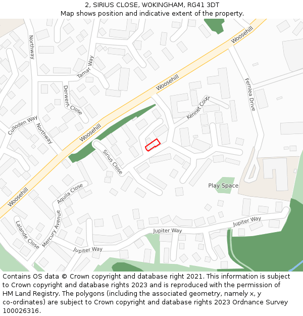 2, SIRIUS CLOSE, WOKINGHAM, RG41 3DT: Location map and indicative extent of plot