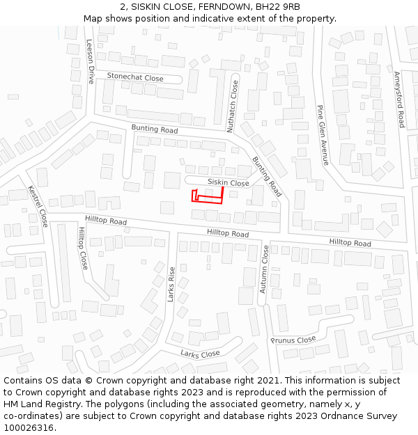 2, SISKIN CLOSE, FERNDOWN, BH22 9RB: Location map and indicative extent of plot