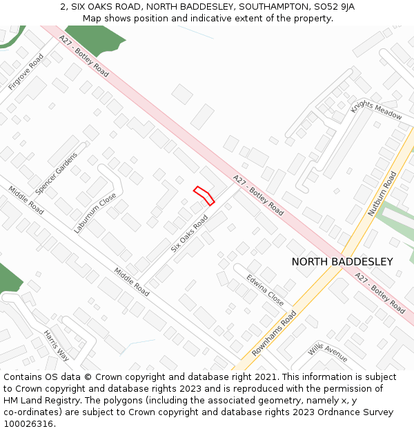 2, SIX OAKS ROAD, NORTH BADDESLEY, SOUTHAMPTON, SO52 9JA: Location map and indicative extent of plot