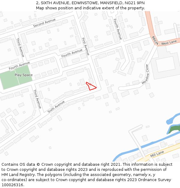 2, SIXTH AVENUE, EDWINSTOWE, MANSFIELD, NG21 9PN: Location map and indicative extent of plot