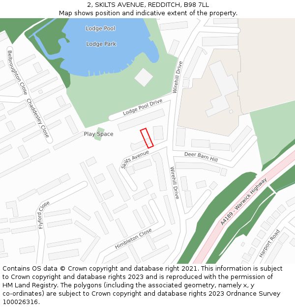 2, SKILTS AVENUE, REDDITCH, B98 7LL: Location map and indicative extent of plot