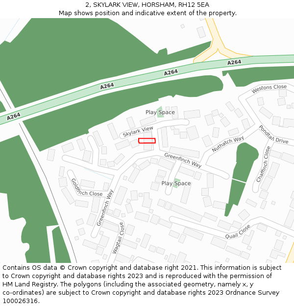 2, SKYLARK VIEW, HORSHAM, RH12 5EA: Location map and indicative extent of plot
