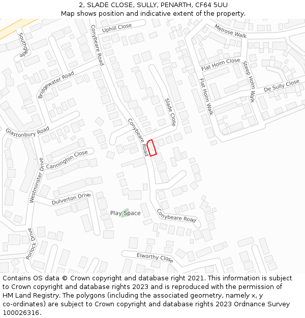 2, SLADE CLOSE, SULLY, PENARTH, CF64 5UU: Location map and indicative extent of plot