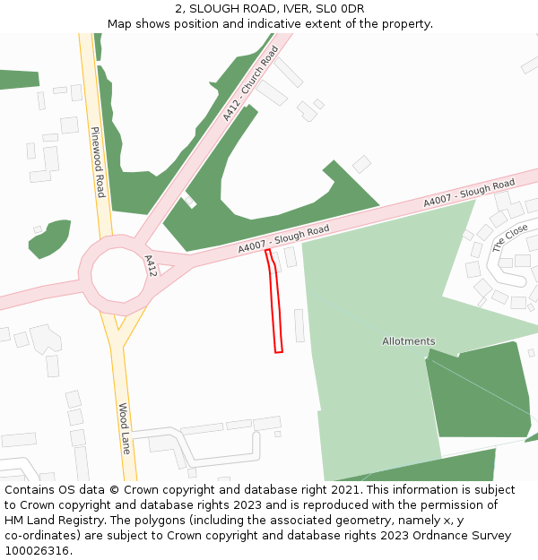 2, SLOUGH ROAD, IVER, SL0 0DR: Location map and indicative extent of plot