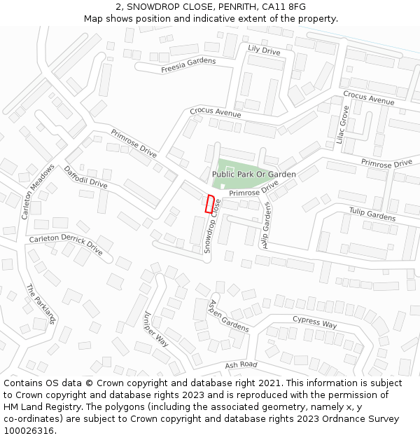 2, SNOWDROP CLOSE, PENRITH, CA11 8FG: Location map and indicative extent of plot