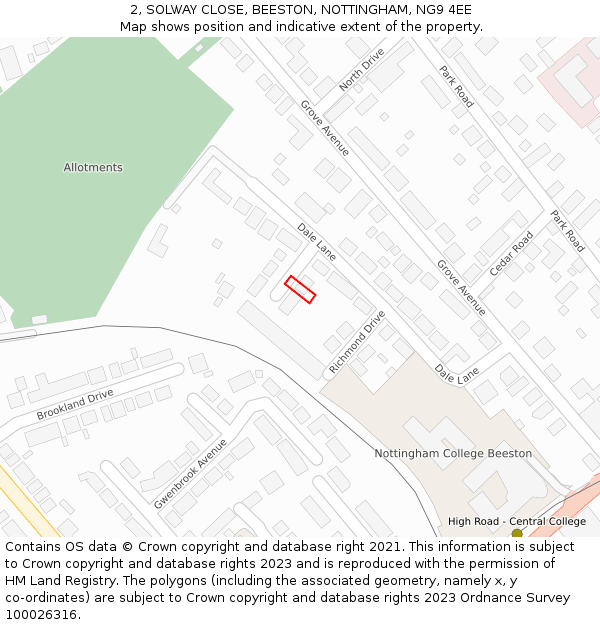 2, SOLWAY CLOSE, BEESTON, NOTTINGHAM, NG9 4EE: Location map and indicative extent of plot