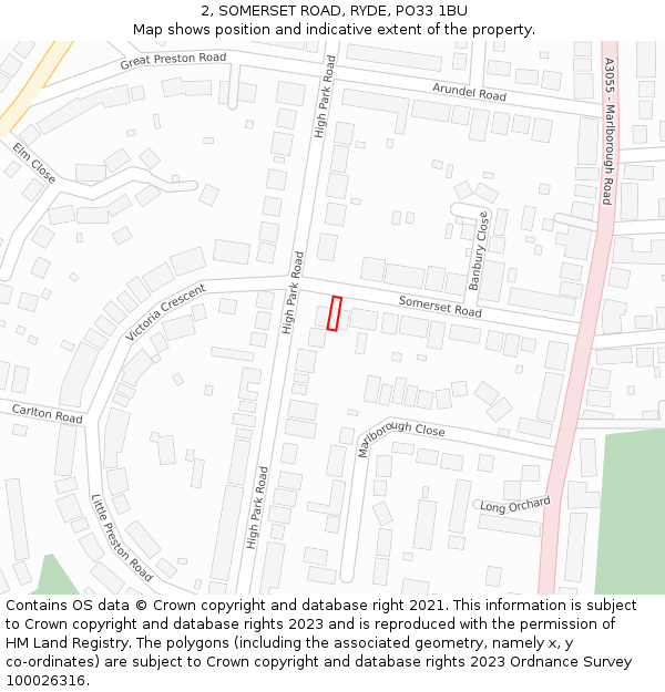 2, SOMERSET ROAD, RYDE, PO33 1BU: Location map and indicative extent of plot