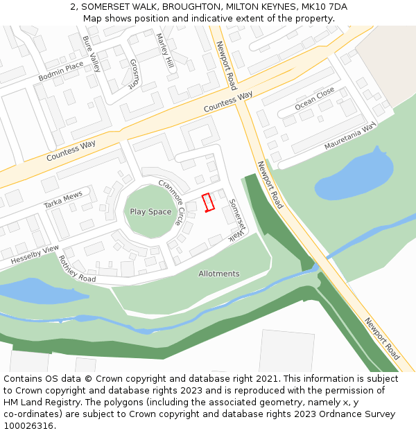 2, SOMERSET WALK, BROUGHTON, MILTON KEYNES, MK10 7DA: Location map and indicative extent of plot