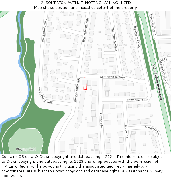 2, SOMERTON AVENUE, NOTTINGHAM, NG11 7FD: Location map and indicative extent of plot