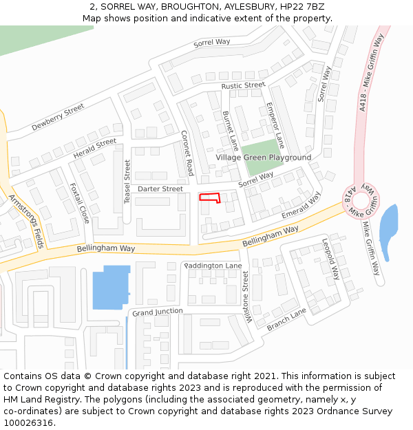 2, SORREL WAY, BROUGHTON, AYLESBURY, HP22 7BZ: Location map and indicative extent of plot