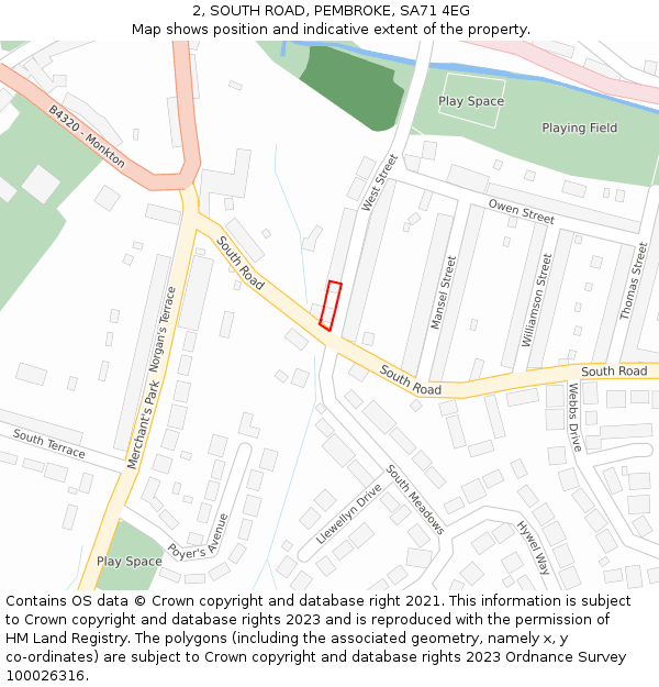 2, SOUTH ROAD, PEMBROKE, SA71 4EG: Location map and indicative extent of plot