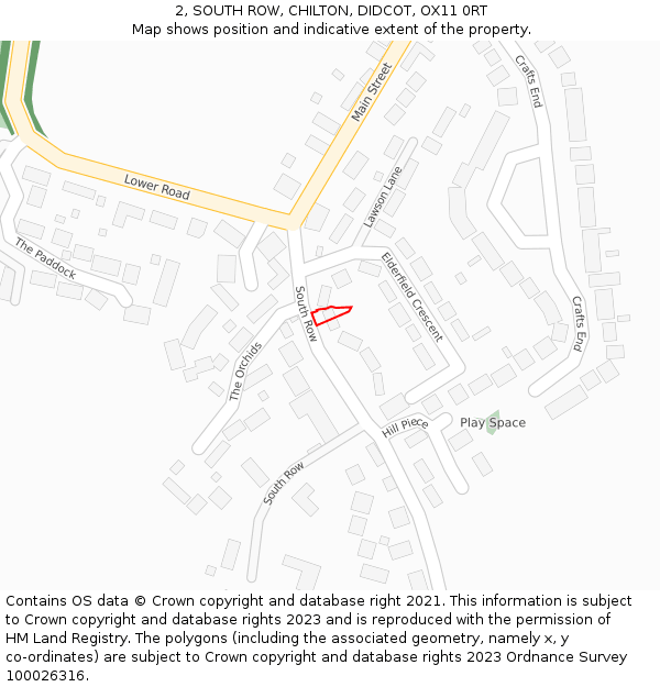 2, SOUTH ROW, CHILTON, DIDCOT, OX11 0RT: Location map and indicative extent of plot