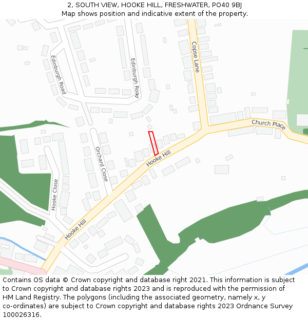 2, SOUTH VIEW, HOOKE HILL, FRESHWATER, PO40 9BJ: Location map and indicative extent of plot