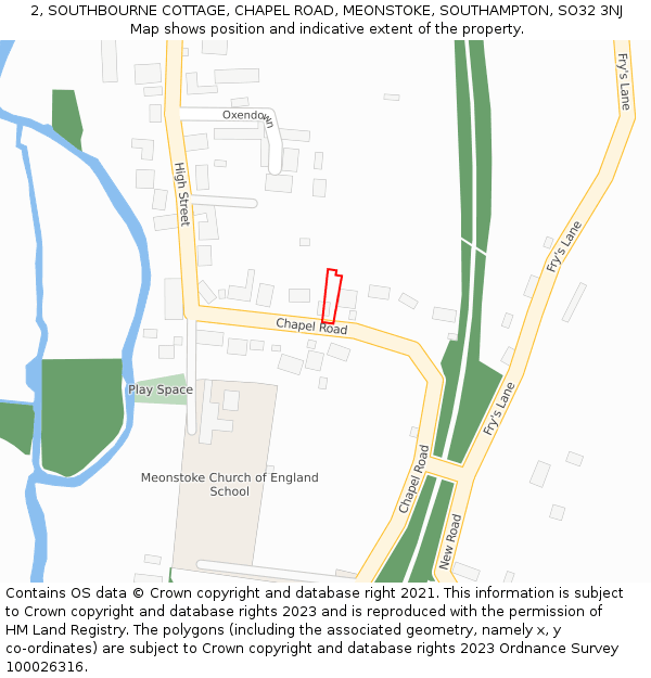 2, SOUTHBOURNE COTTAGE, CHAPEL ROAD, MEONSTOKE, SOUTHAMPTON, SO32 3NJ: Location map and indicative extent of plot