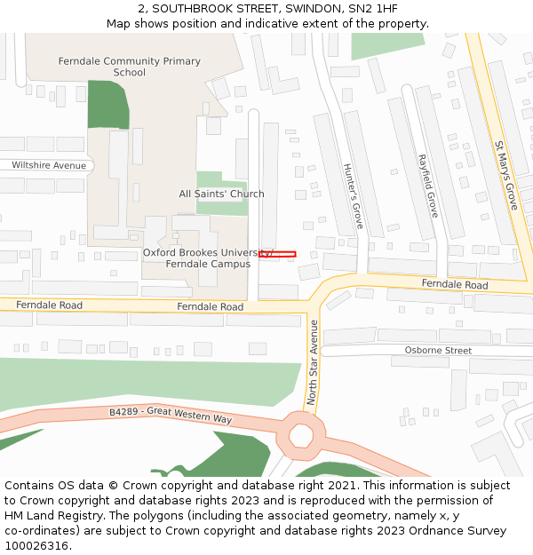 2, SOUTHBROOK STREET, SWINDON, SN2 1HF: Location map and indicative extent of plot