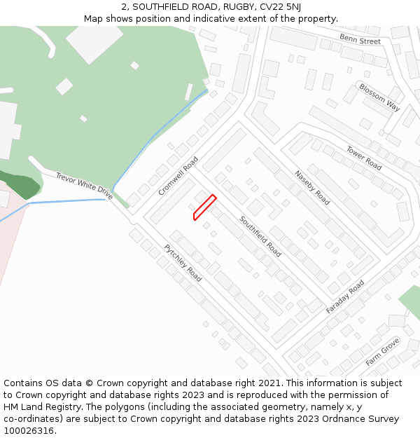 2, SOUTHFIELD ROAD, RUGBY, CV22 5NJ: Location map and indicative extent of plot