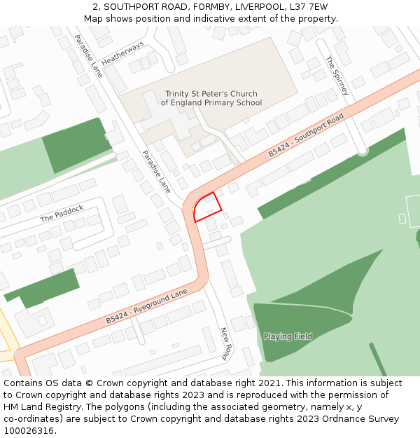 2, SOUTHPORT ROAD, FORMBY, LIVERPOOL, L37 7EW: Location map and indicative extent of plot