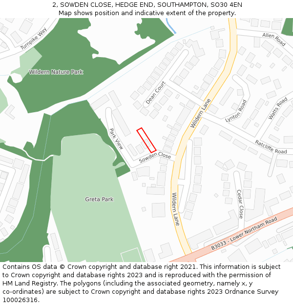 2, SOWDEN CLOSE, HEDGE END, SOUTHAMPTON, SO30 4EN: Location map and indicative extent of plot