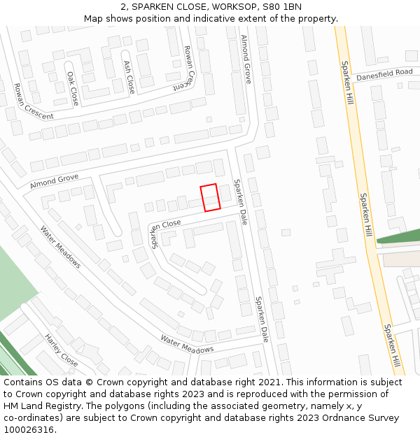 2, SPARKEN CLOSE, WORKSOP, S80 1BN: Location map and indicative extent of plot