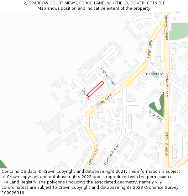 2, SPARROW COURT MEWS, FORGE LANE, WHITFIELD, DOVER, CT16 3LE: Location map and indicative extent of plot