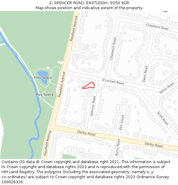 2, SPENCER ROAD, EASTLEIGH, SO50 9GR: Location map and indicative extent of plot