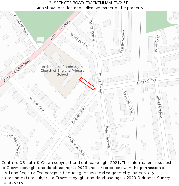 2, SPENCER ROAD, TWICKENHAM, TW2 5TH: Location map and indicative extent of plot