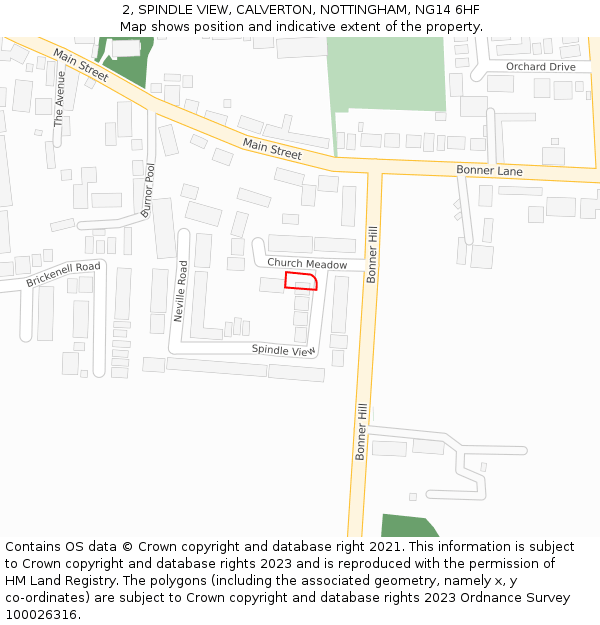 2, SPINDLE VIEW, CALVERTON, NOTTINGHAM, NG14 6HF: Location map and indicative extent of plot