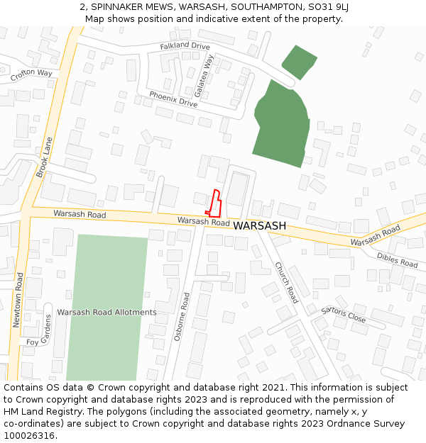 2, SPINNAKER MEWS, WARSASH, SOUTHAMPTON, SO31 9LJ: Location map and indicative extent of plot