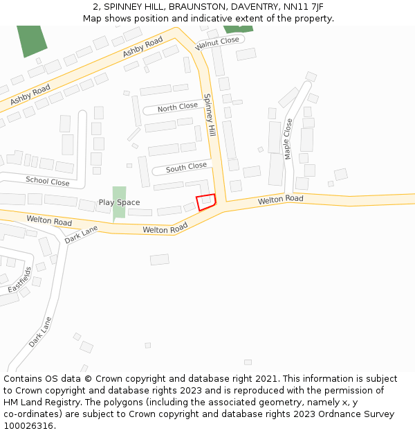 2, SPINNEY HILL, BRAUNSTON, DAVENTRY, NN11 7JF: Location map and indicative extent of plot