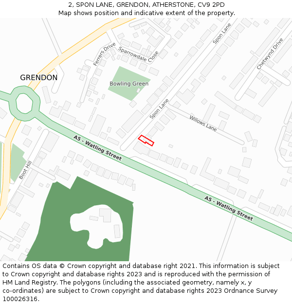 2, SPON LANE, GRENDON, ATHERSTONE, CV9 2PD: Location map and indicative extent of plot